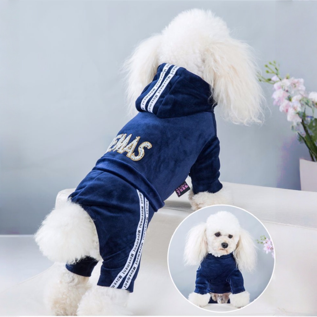 Pet Velvet Jumpsuit Athletic Hoodie with Rhinestone Design